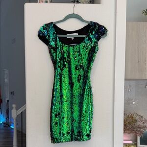 Dress the Population Emerald Sequin Mini Dress